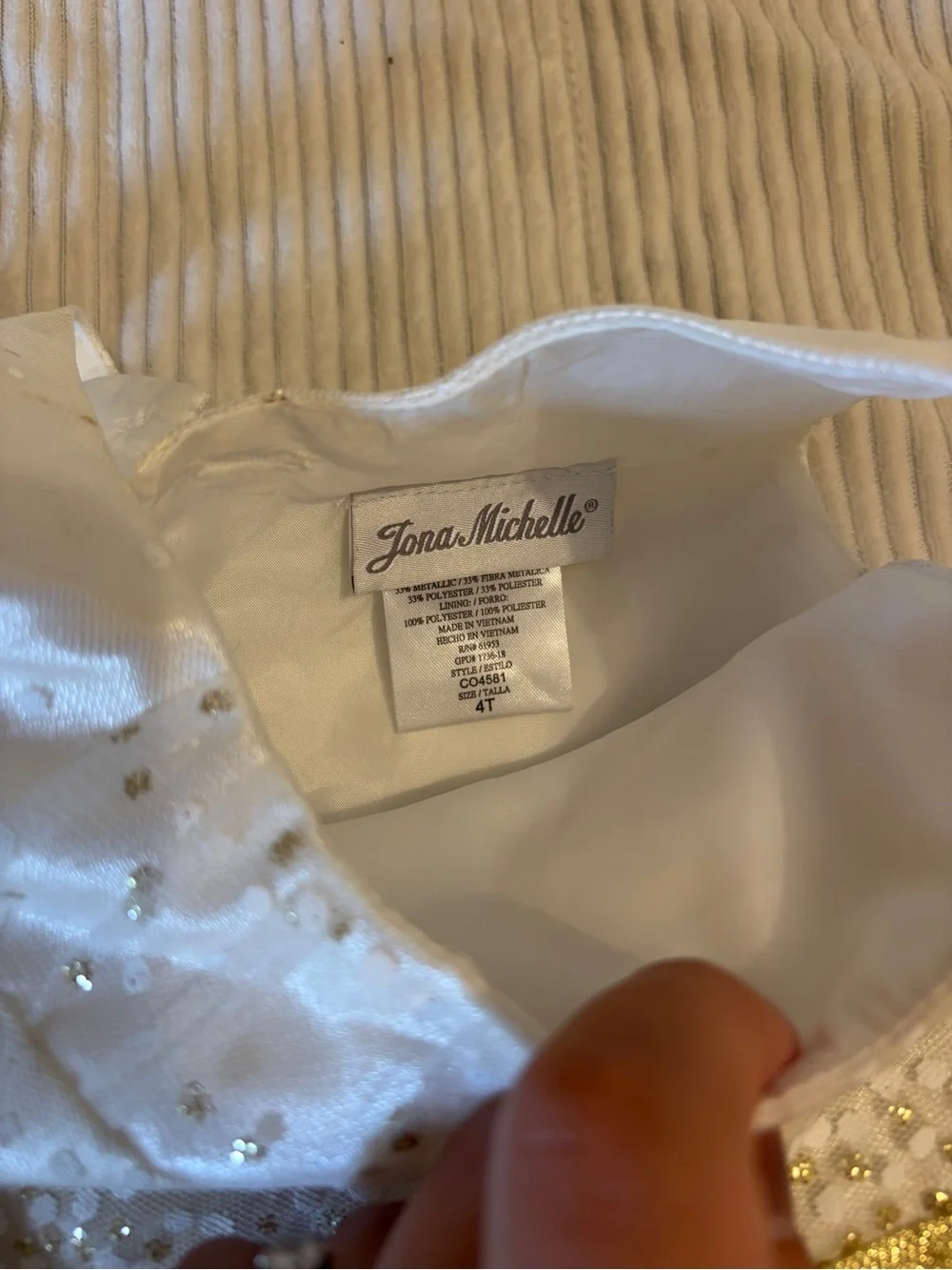 Jona Michelle White Sequin Party Dress with Gold Bow